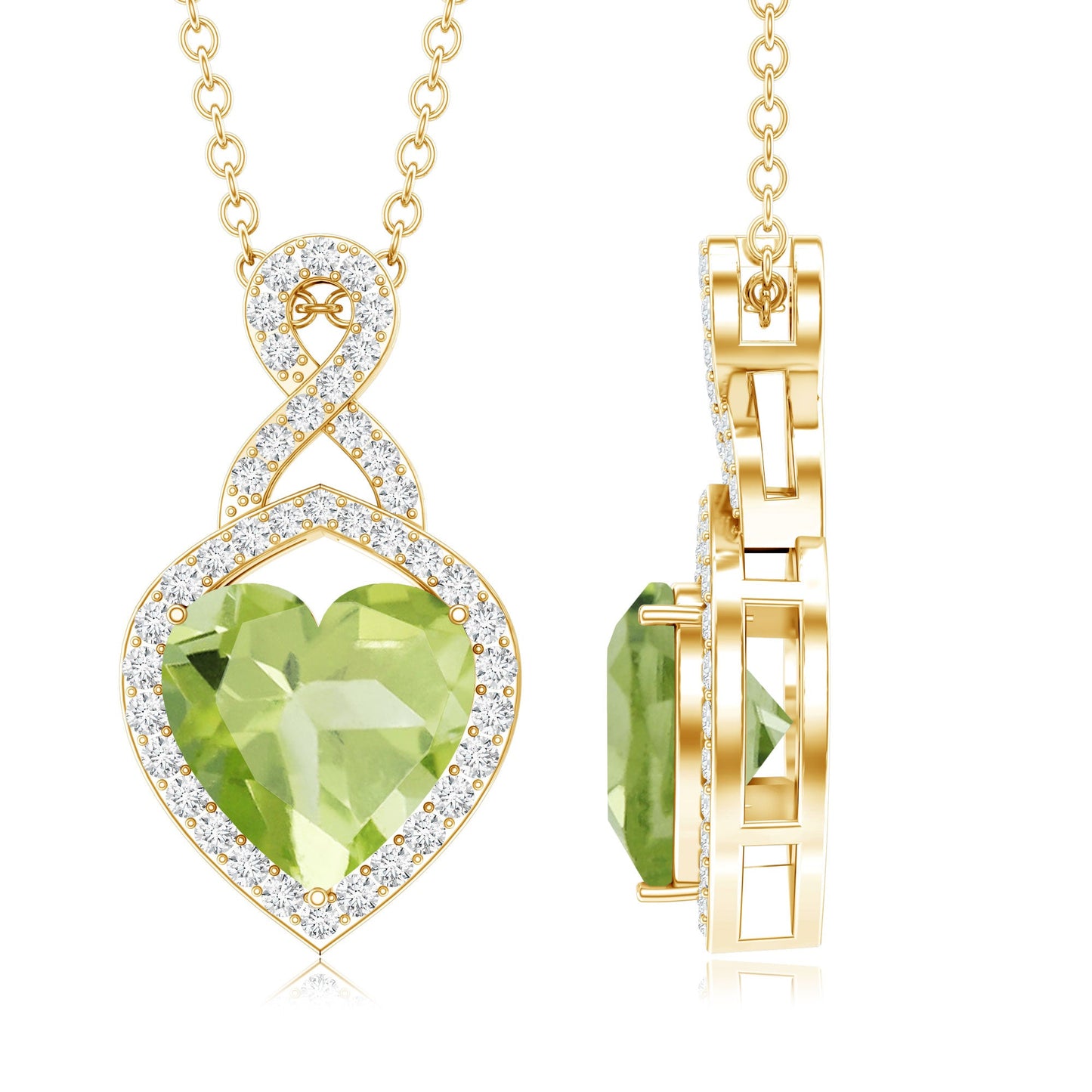 2 Carat Heart Shape Peridot Infinity Pendant with Moissanite