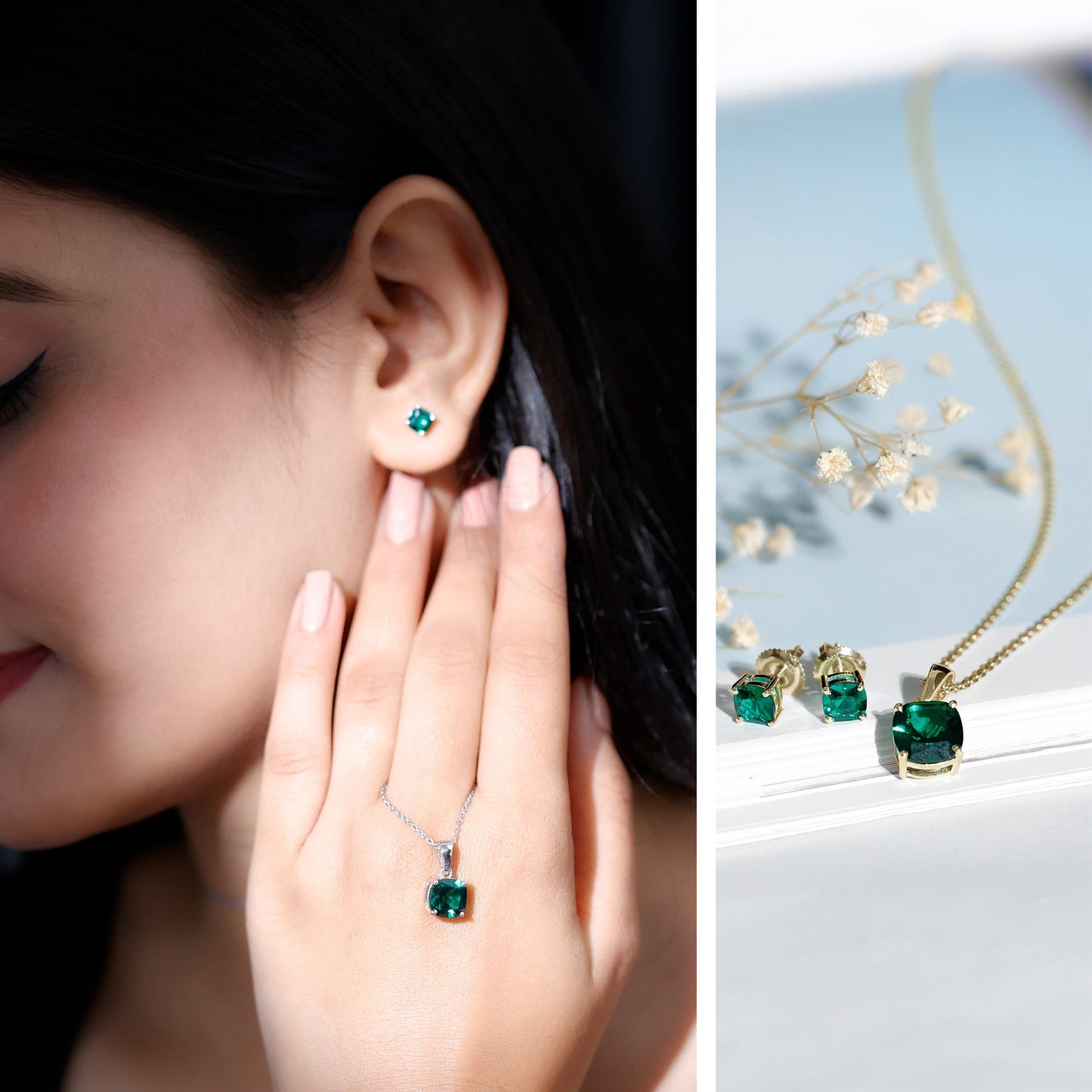 Certified Lab Grown Emerald Solitaire Jewelry Set