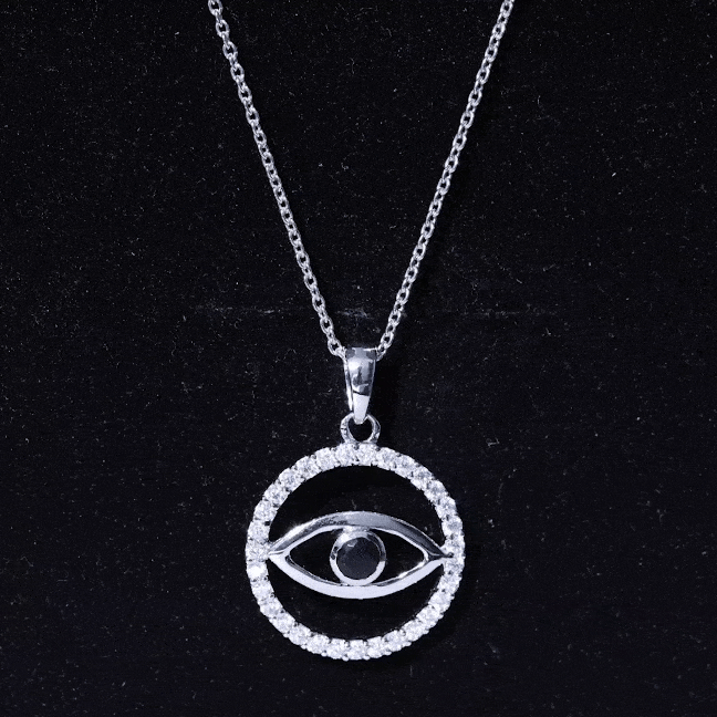 Black Spinel Evil Eye Pendant with Diamond Eternity