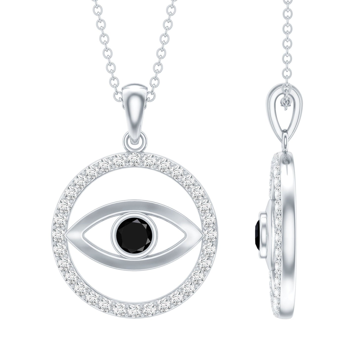 Black Spinel Evil Eye Pendant with Diamond Eternity
