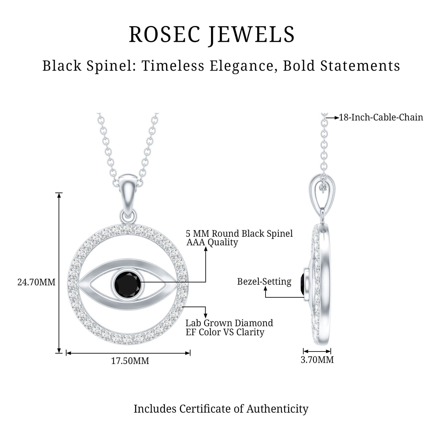 Black Spinel Evil Eye Pendant with Diamond Eternity