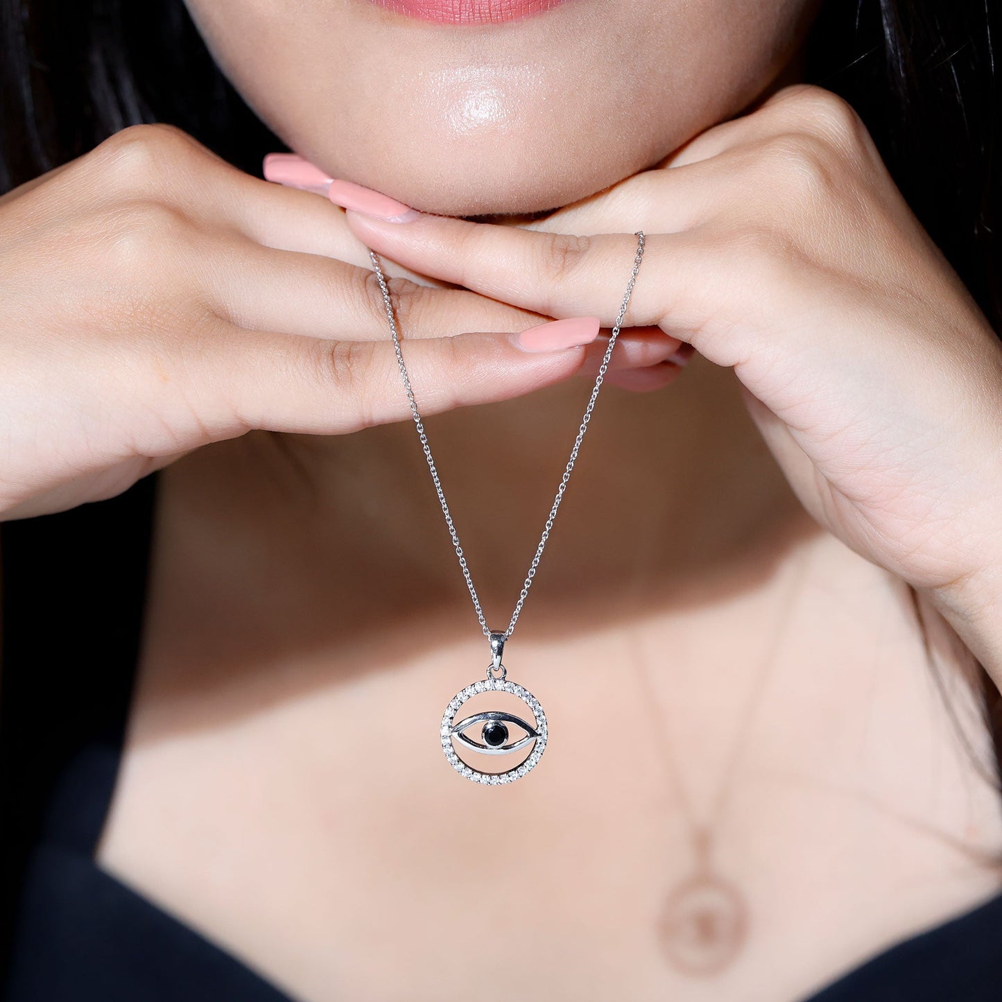 Black Spinel Evil Eye Pendant with Diamond Eternity