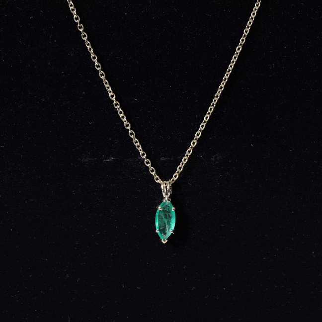 Marquise Cut Emerald Solitaire Pendant Necklace