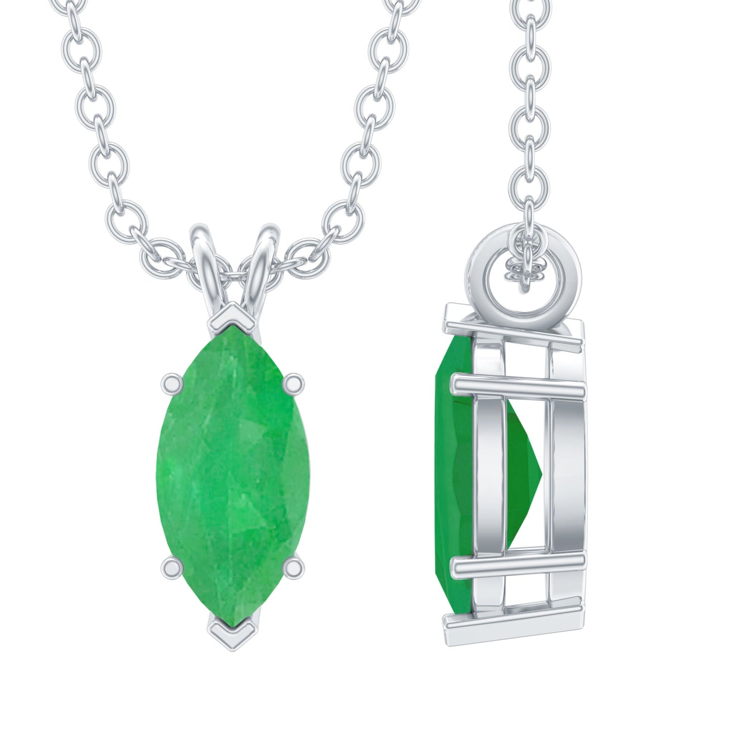 Marquise Cut Emerald Solitaire Pendant Necklace