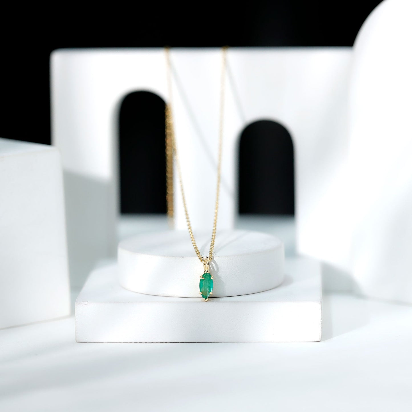 Marquise Cut Emerald Solitaire Pendant Necklace