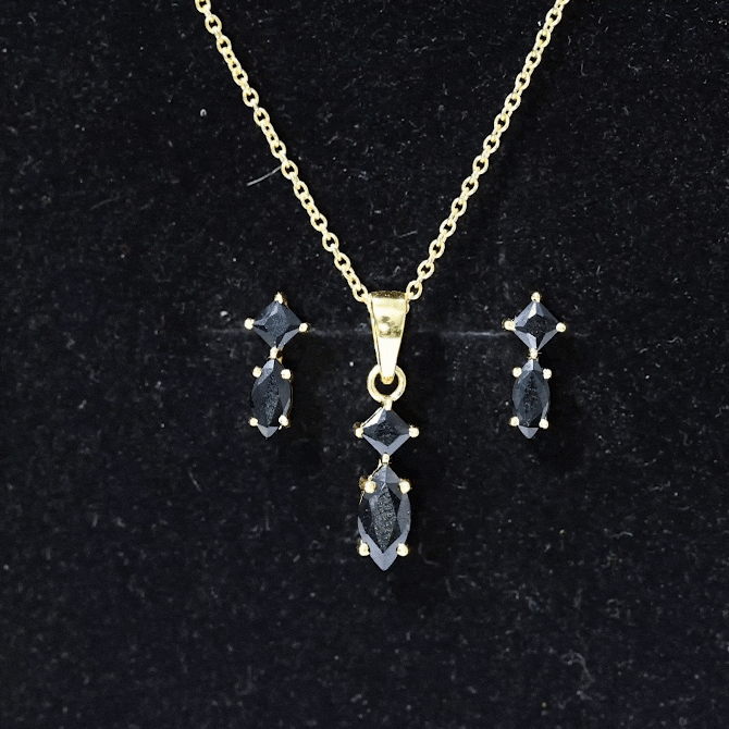 Princess and Marquise Shape Black Spinel Jewelry Set for Women