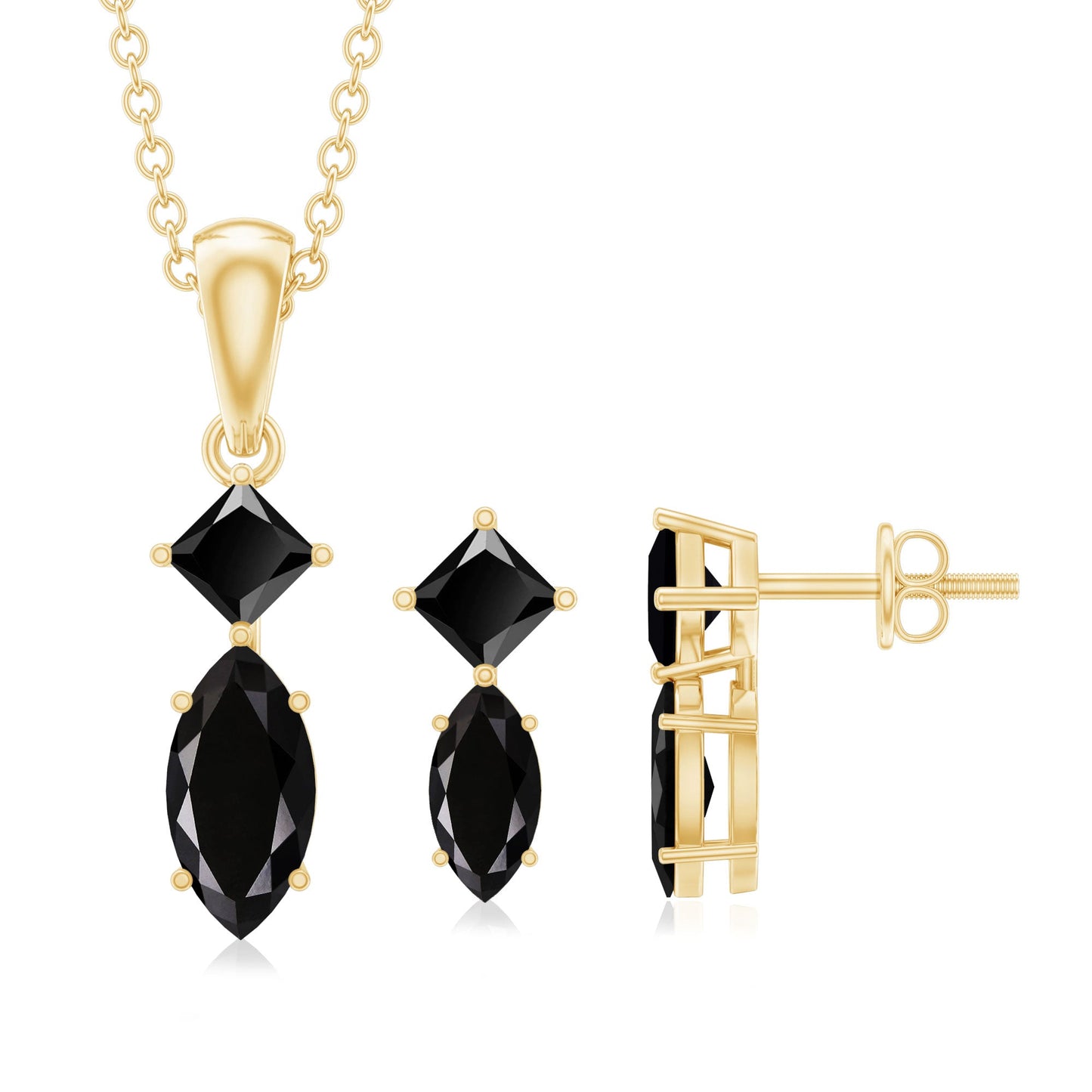Princess and Marquise Shape Black Spinel Jewelry Set for Women