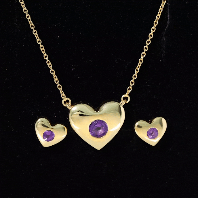 Real Amethyst Heart Necklace and Earrings Set