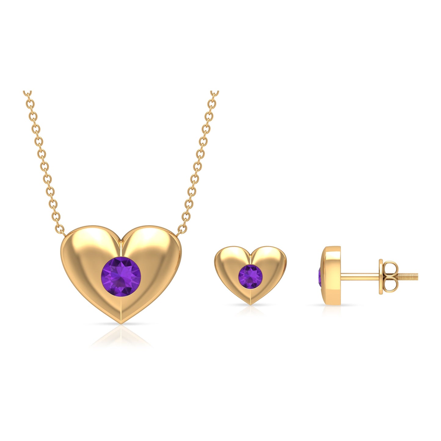 Real Amethyst Heart Necklace and Earrings Set