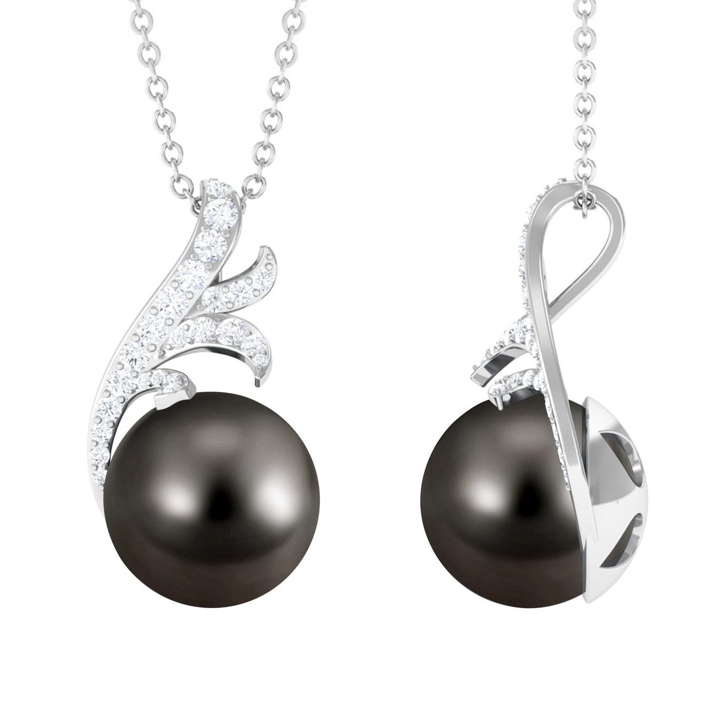 8 Carat Natural Tahitian Pearl Leaf Inspired Drop Pendant Necklace with Diamond