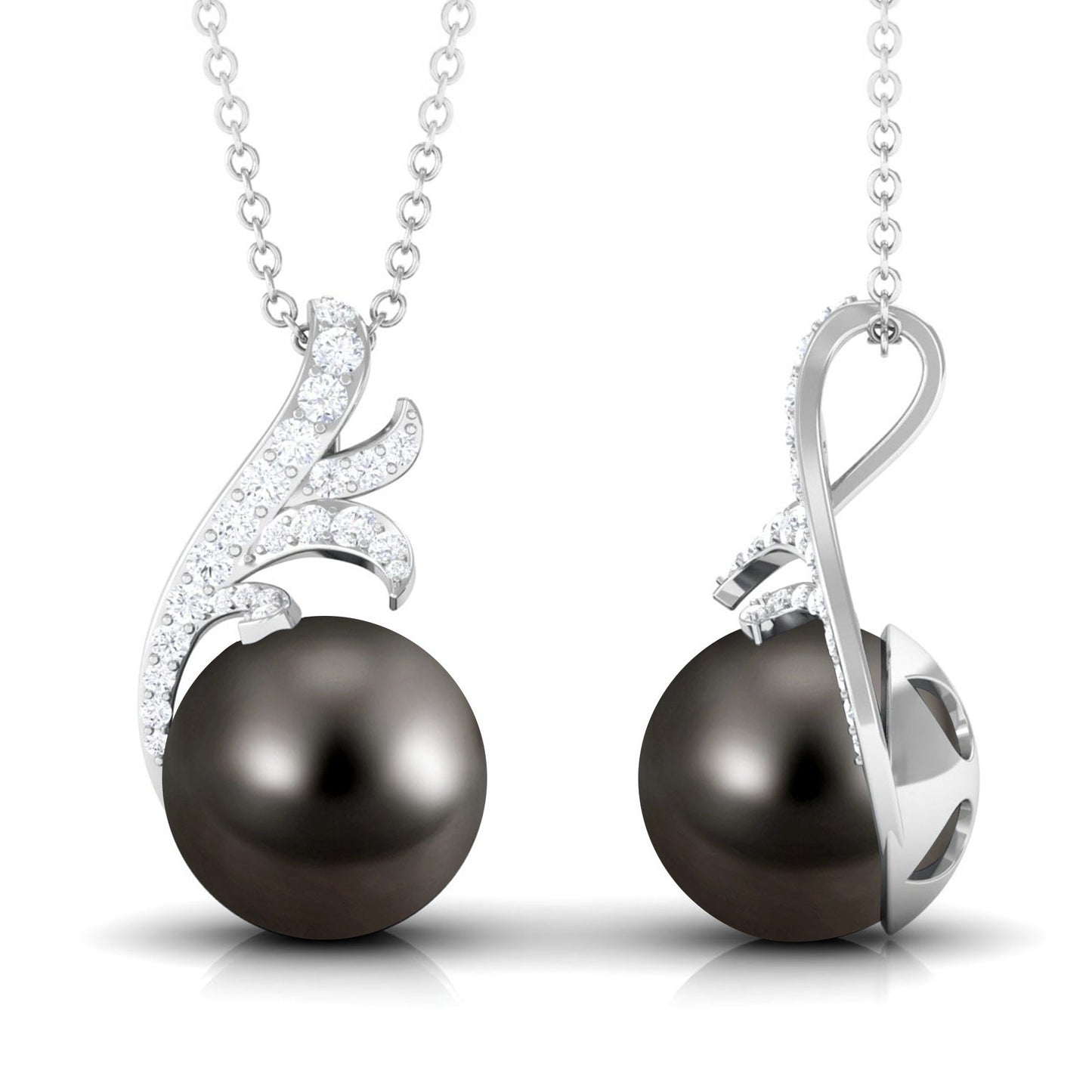 8 Carat Natural Tahitian Pearl Leaf Inspired Drop Pendant Necklace with Diamond