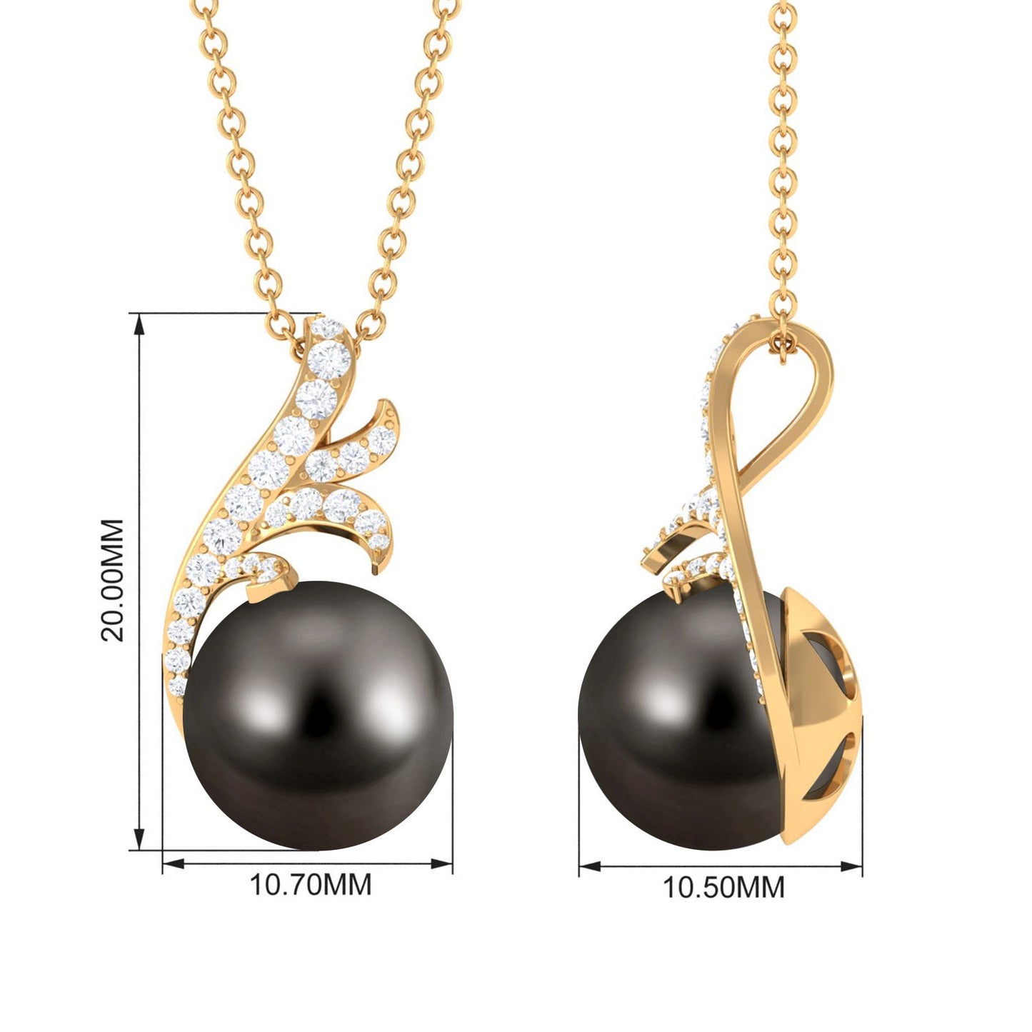 8 Carat Natural Tahitian Pearl Leaf Inspired Drop Pendant Necklace with Diamond