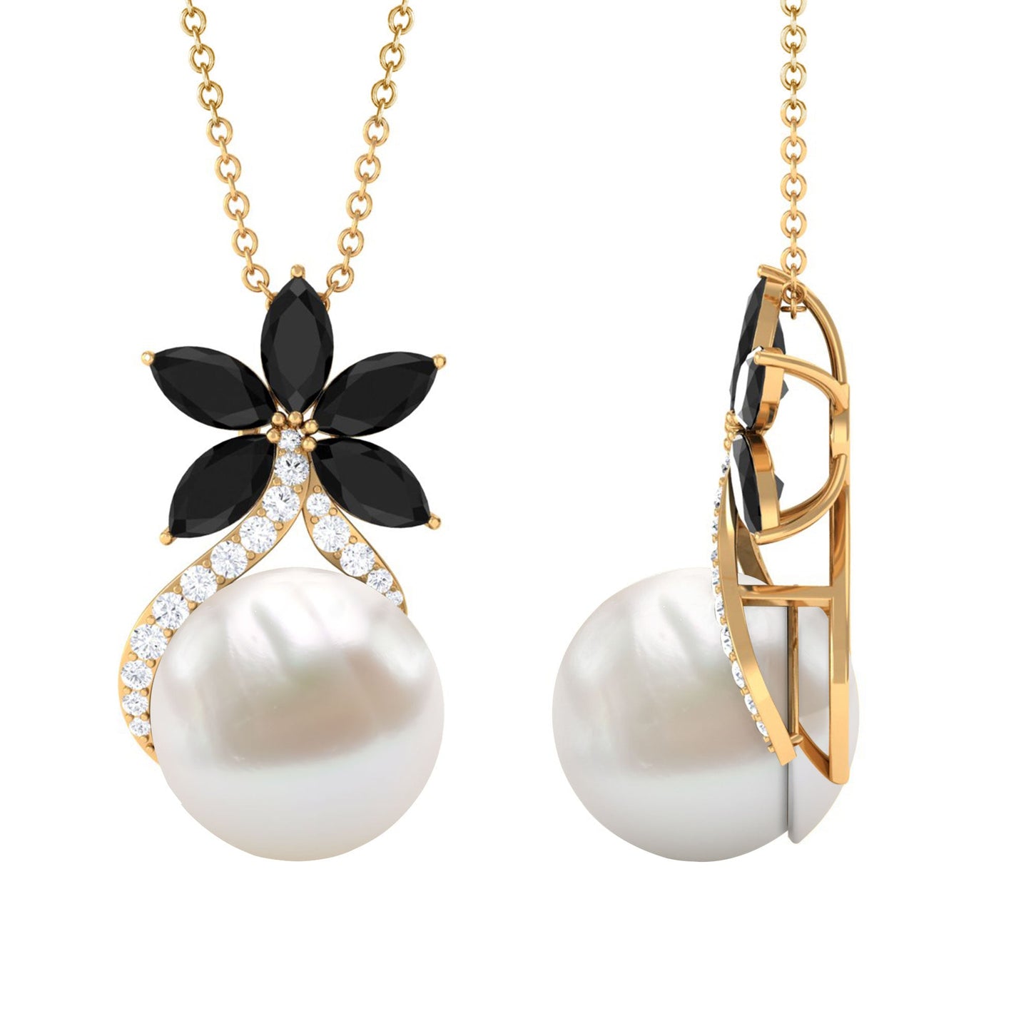 Natural Freshwater Pearl Designer Necklace with Black Onyx
