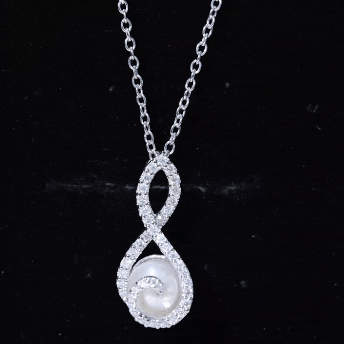 Designer Freshwater Pearl and Moissanite Infinity Necklace With Chain
