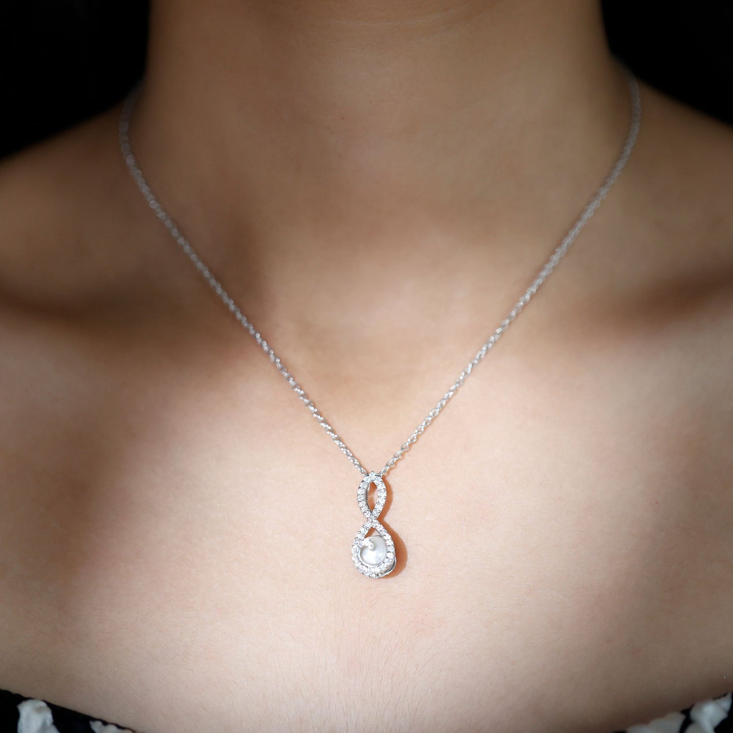 Designer Freshwater Pearl and Moissanite Infinity Necklace With Chain