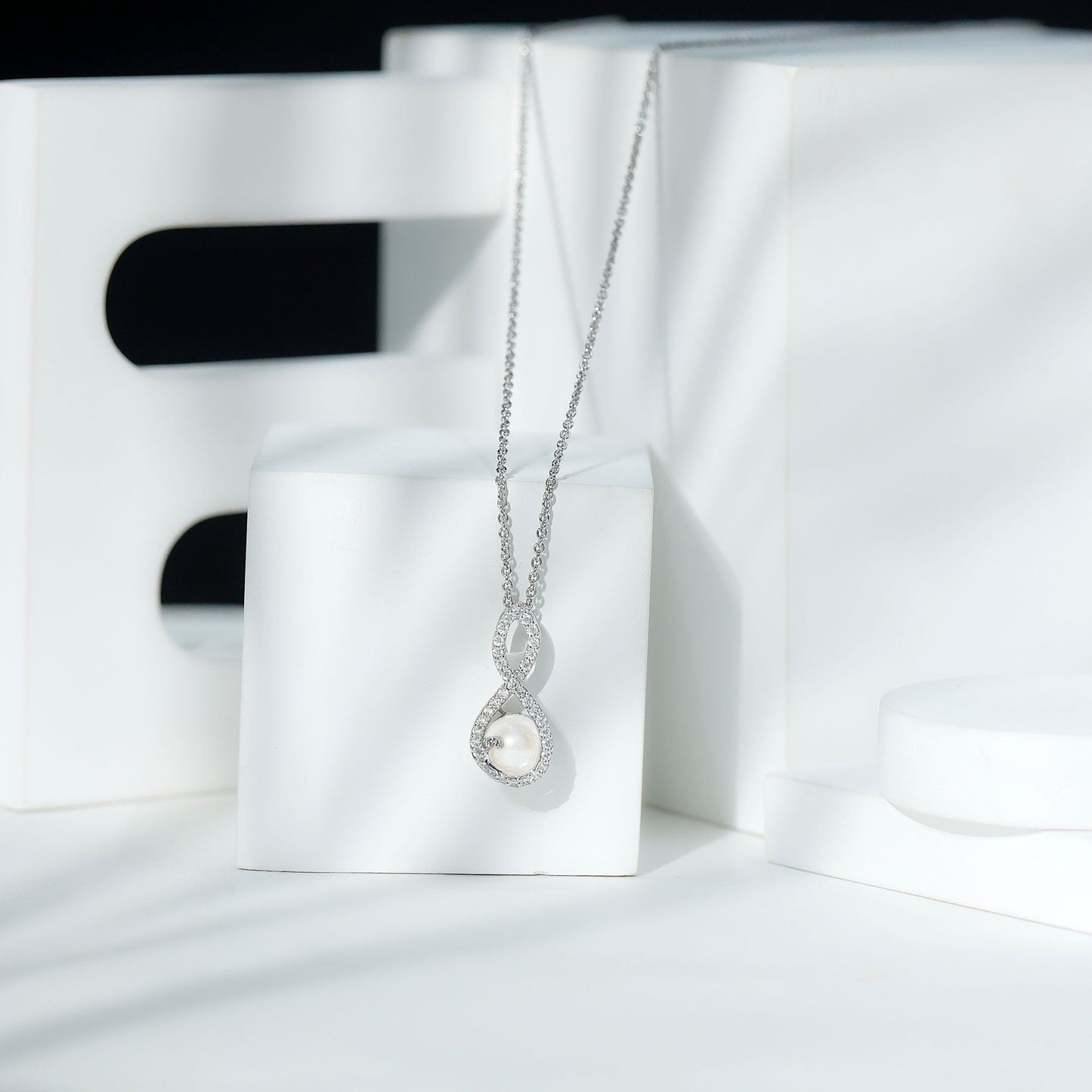 Designer Freshwater Pearl and Moissanite Infinity Necklace With Chain