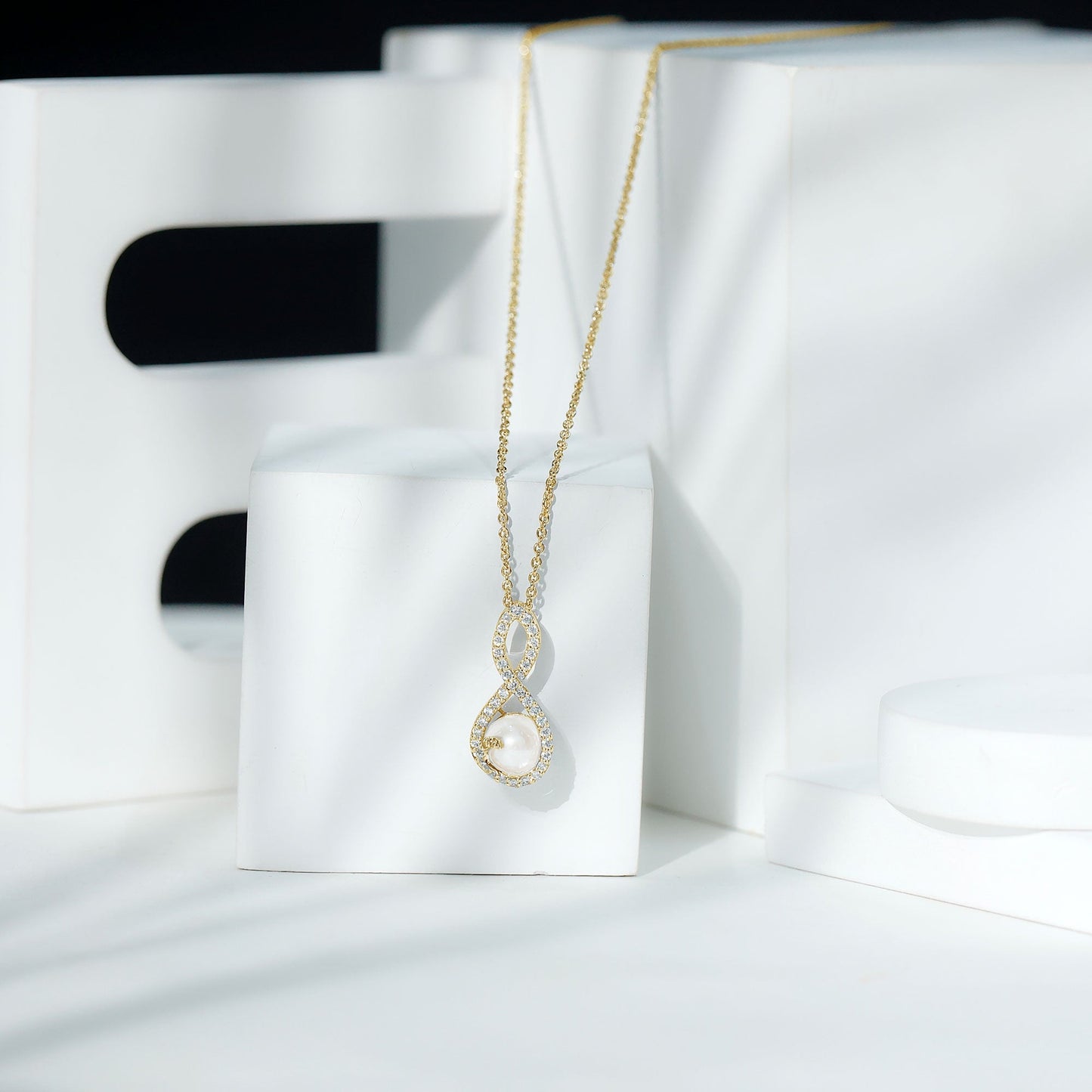 Designer Freshwater Pearl and Moissanite Infinity Necklace With Chain