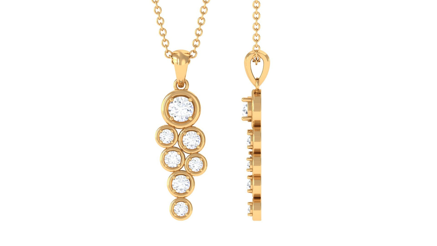 Certified Moissanite Cluster Dangle Pendant in Bezel Setting