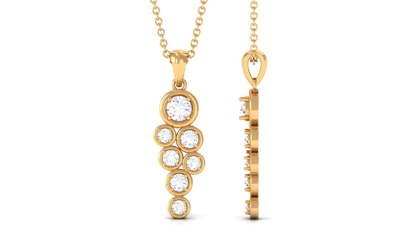 Certified Moissanite Cluster Dangle Pendant in Bezel Setting