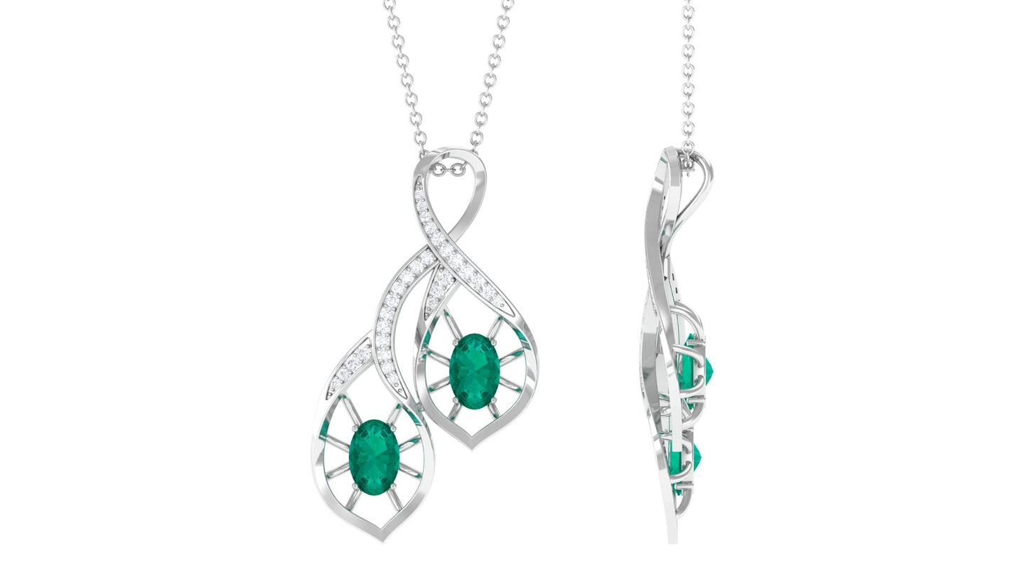 Natural Emerald Statement Necklace with Diamond for Women
