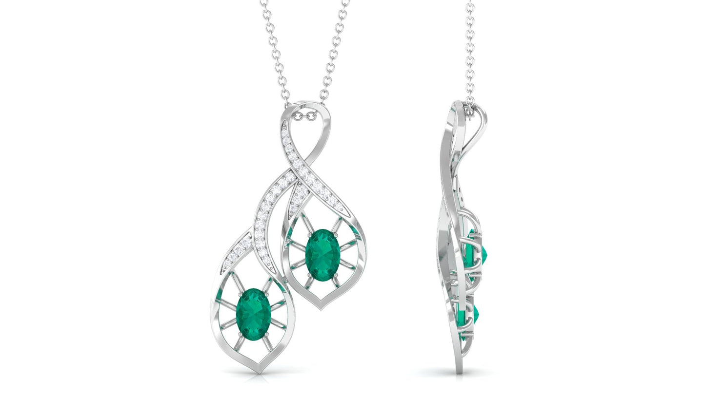 Natural Emerald Statement Necklace with Diamond for Women