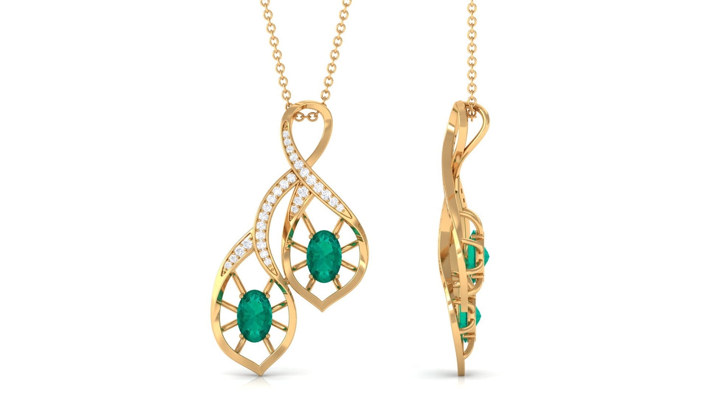 Natural Emerald Statement Necklace with Diamond for Women