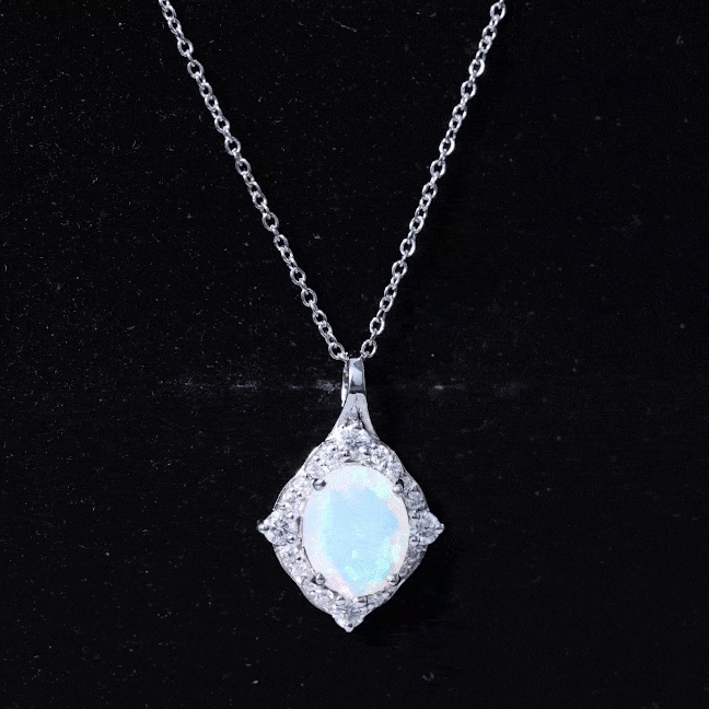 Vintage Inspired Oval Ethiopian Opal Halo Necklace with Chain