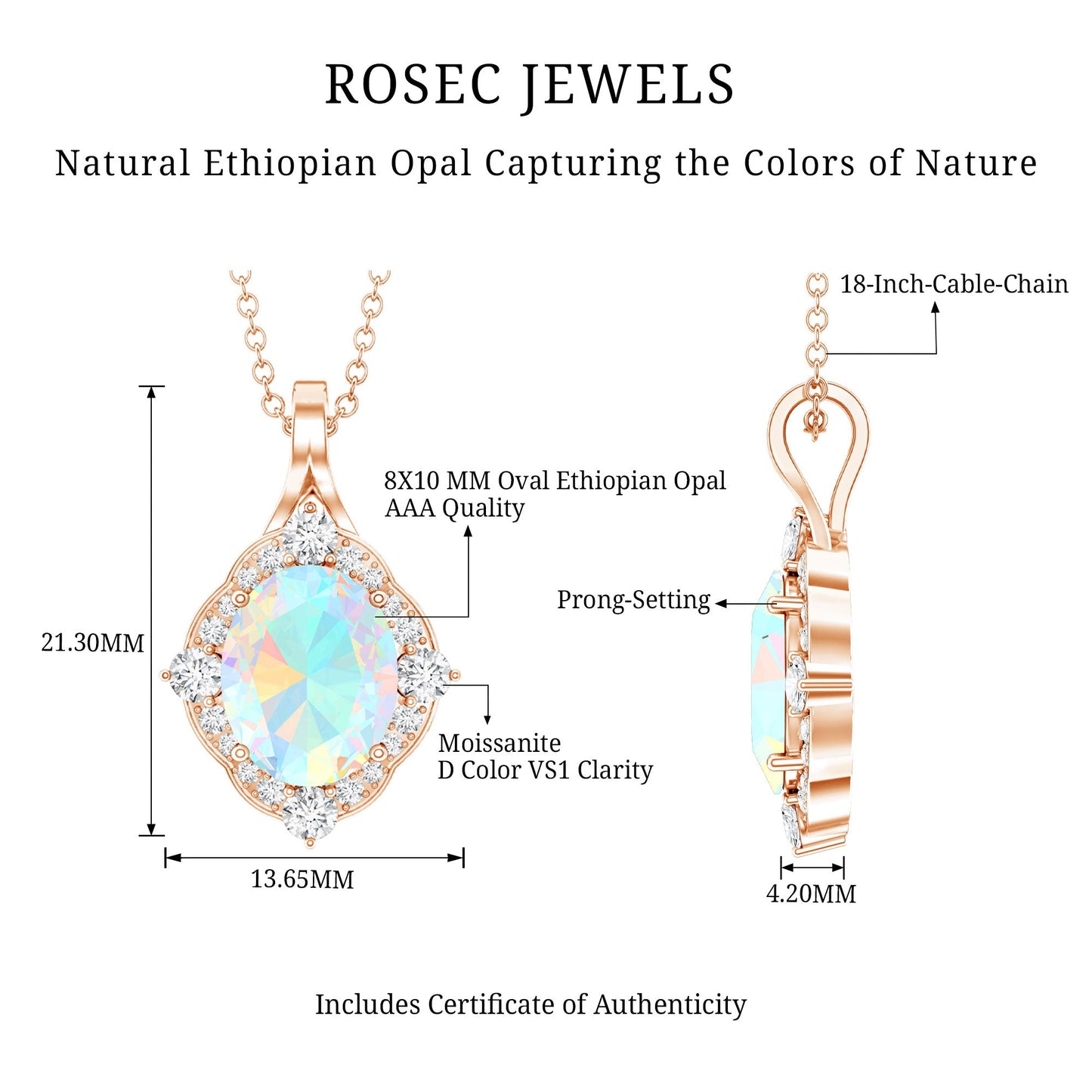 Vintage Inspired Oval Ethiopian Opal Halo Necklace with Chain