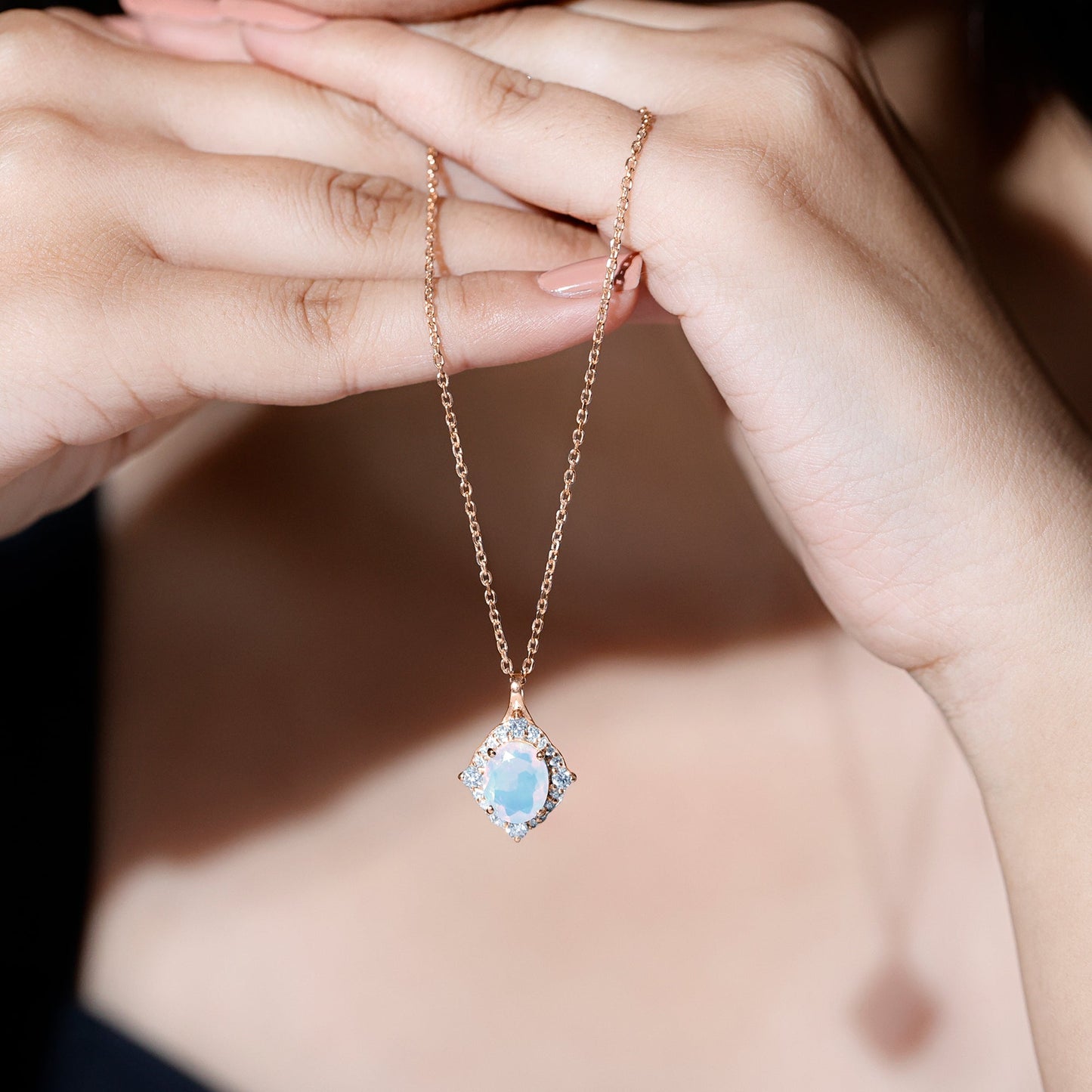 Vintage Inspired Oval Ethiopian Opal Halo Necklace with Chain