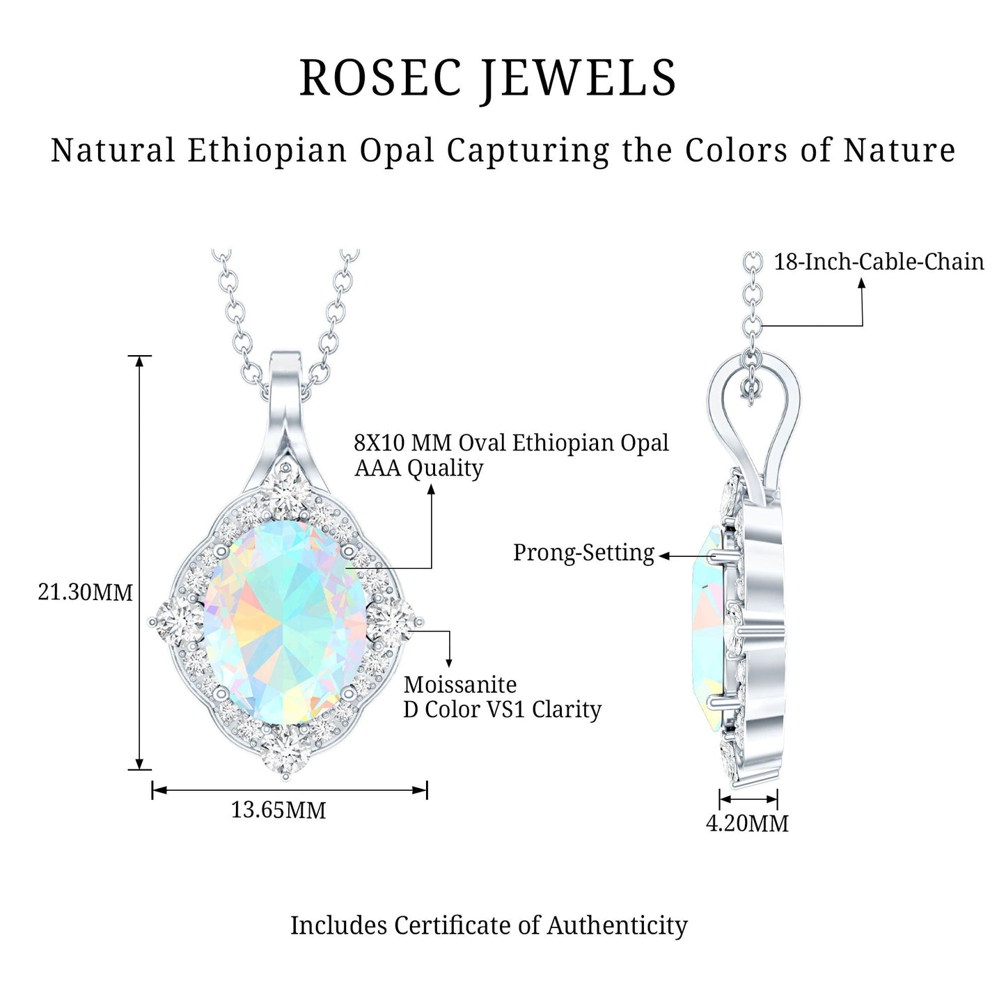 Vintage Inspired Oval Ethiopian Opal Halo Necklace with Chain