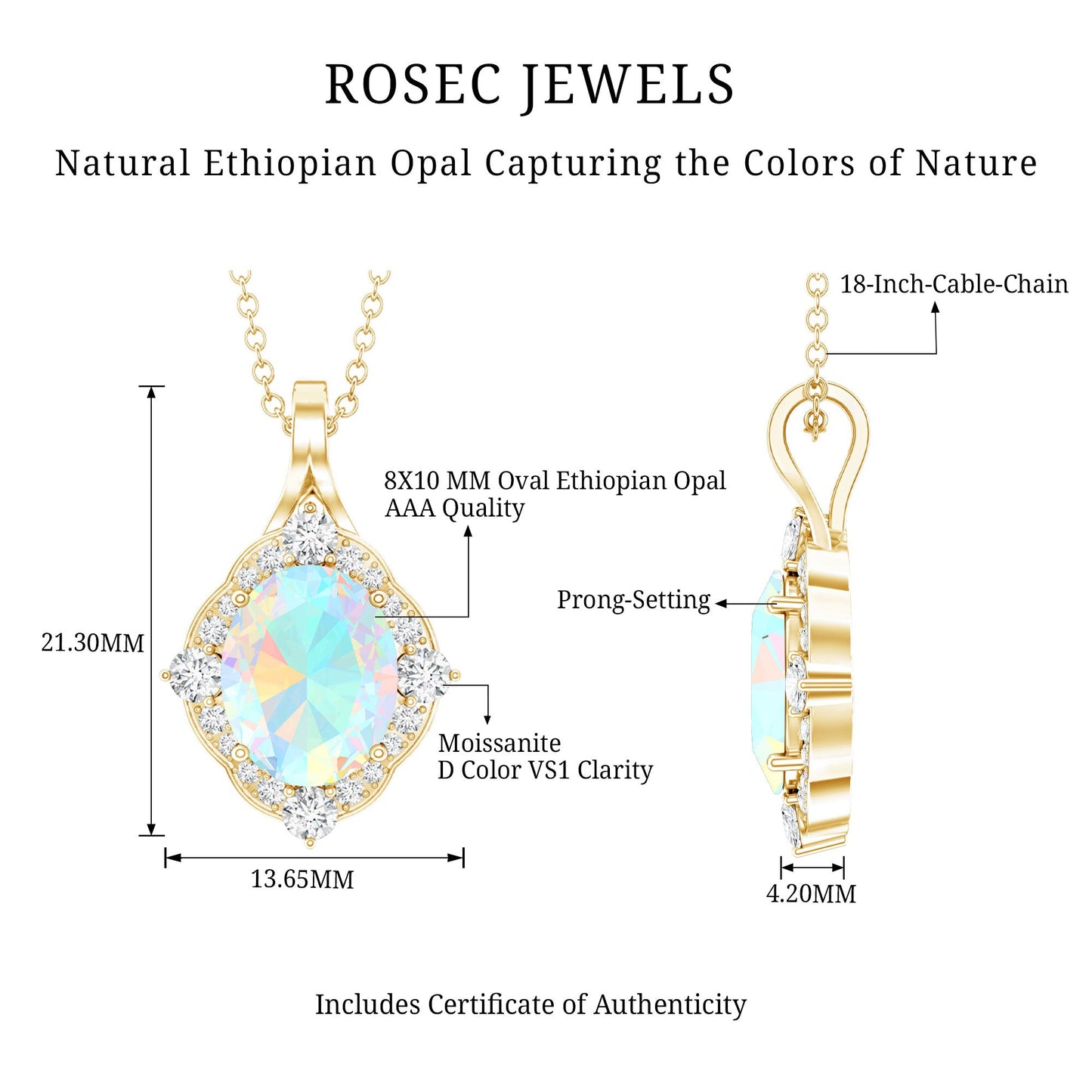 Vintage Inspired Oval Ethiopian Opal Halo Necklace with Chain