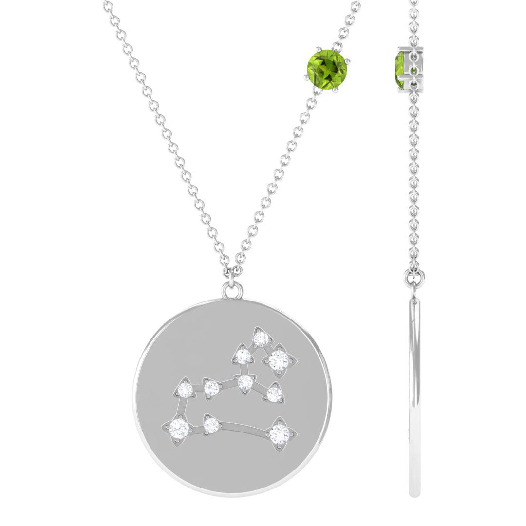 Genuine Peridot and Diamond Leo Constellation Necklace