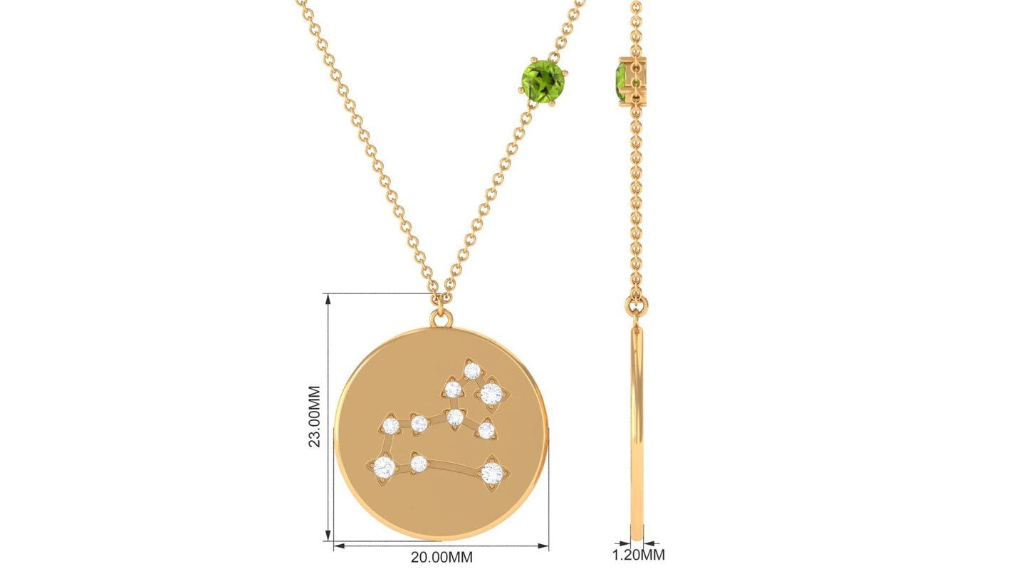 Genuine Peridot and Diamond Leo Constellation Necklace