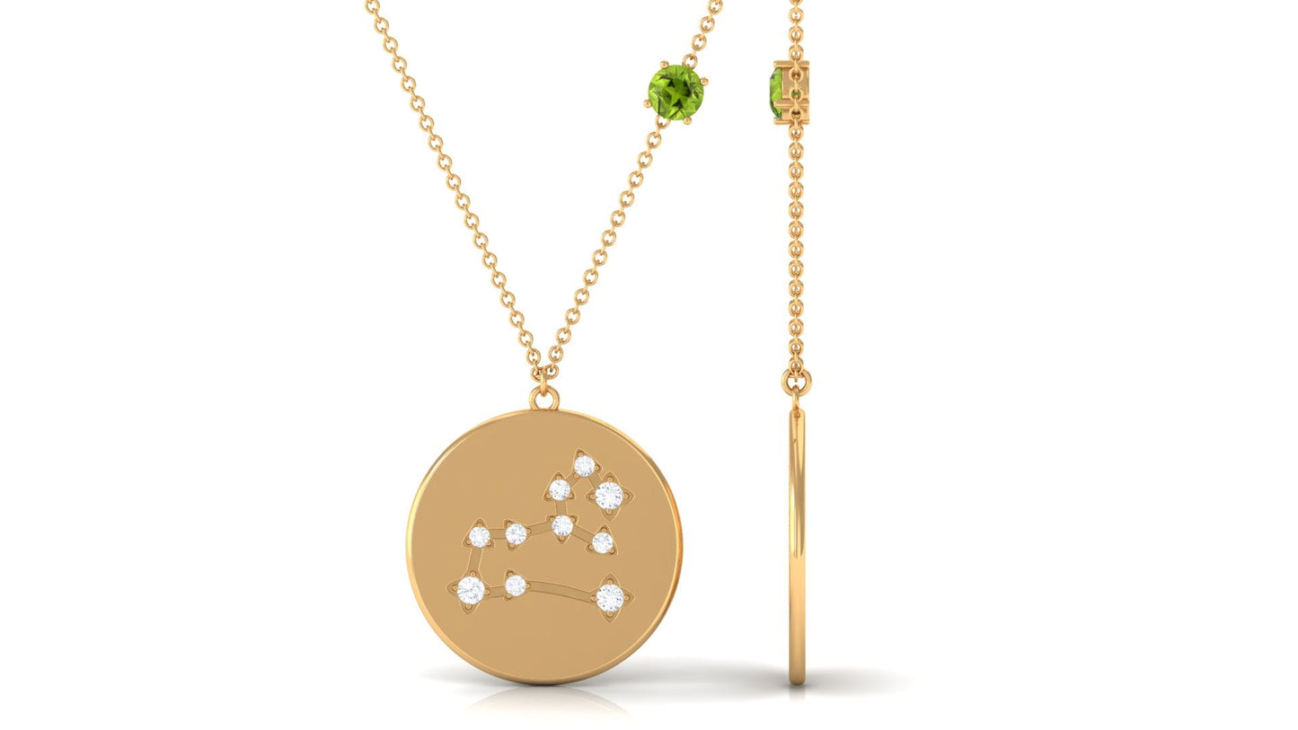 Genuine Peridot and Diamond Leo Constellation Necklace