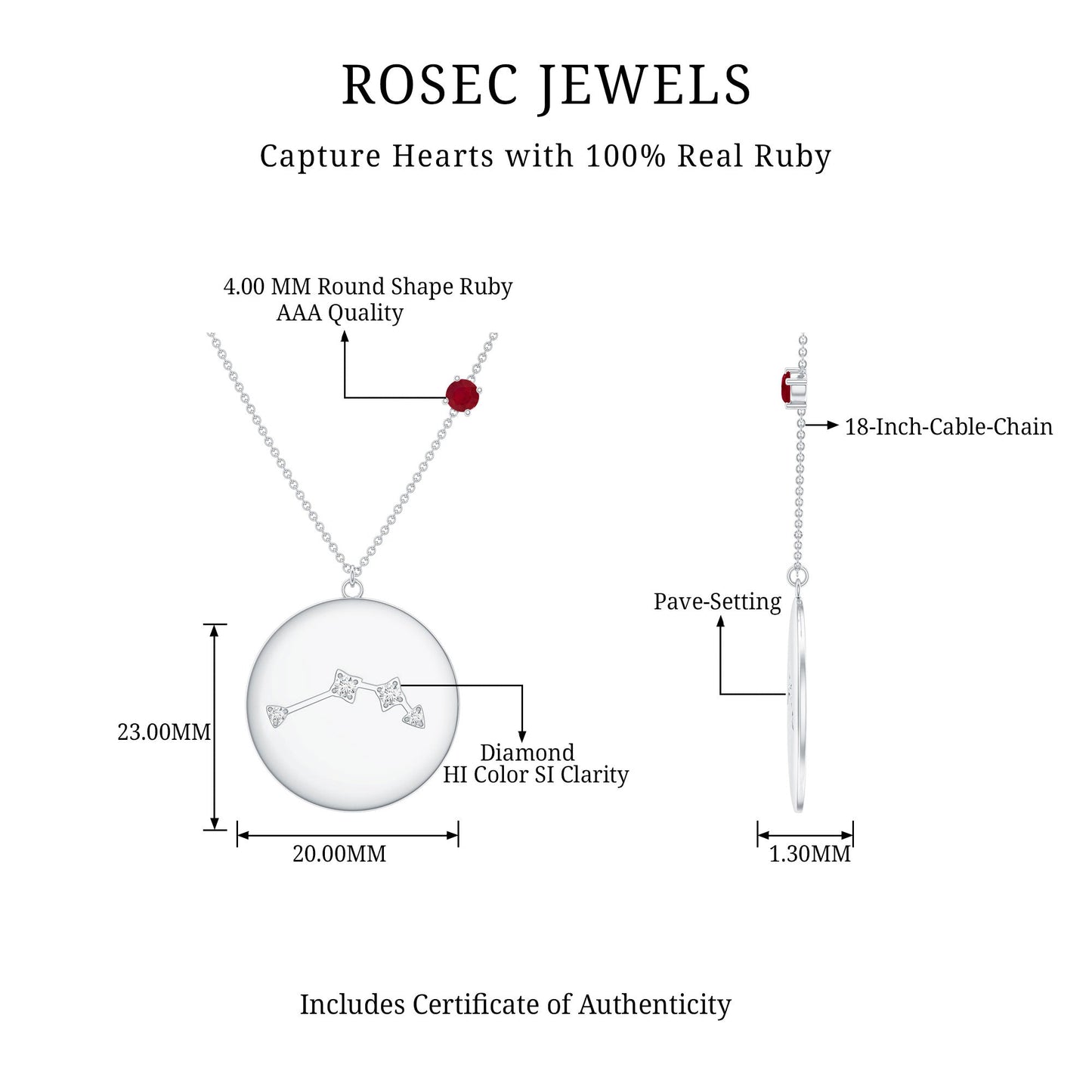 Genuine Ruby and Diamond Cancer Constellation Necklace