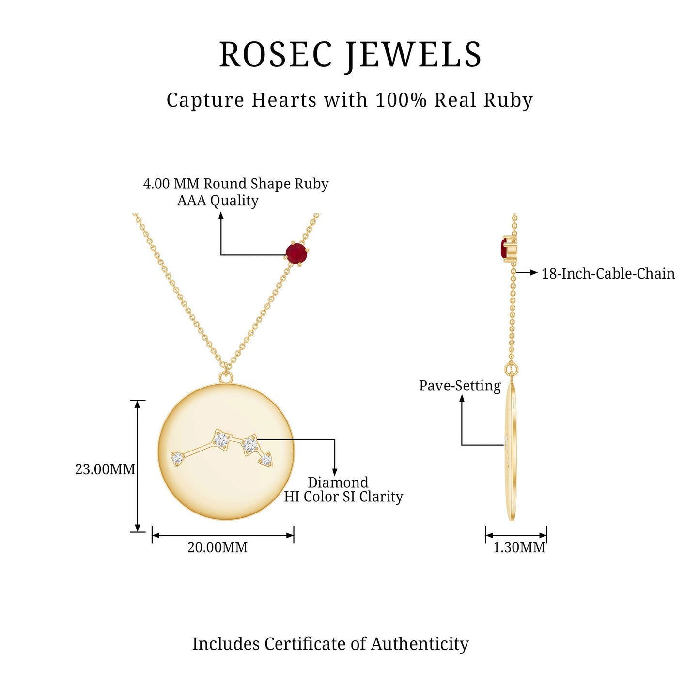 Genuine Ruby and Diamond Cancer Constellation Necklace