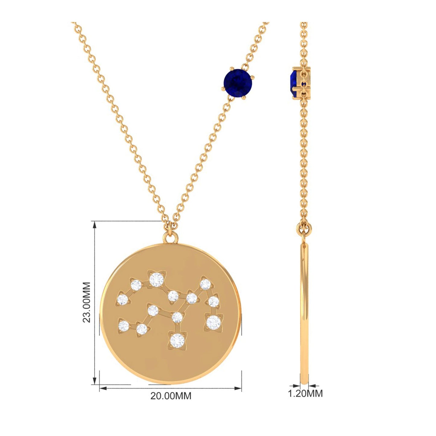 Real Blue Sapphire Diamond Virgo Zodiac Necklace for Women