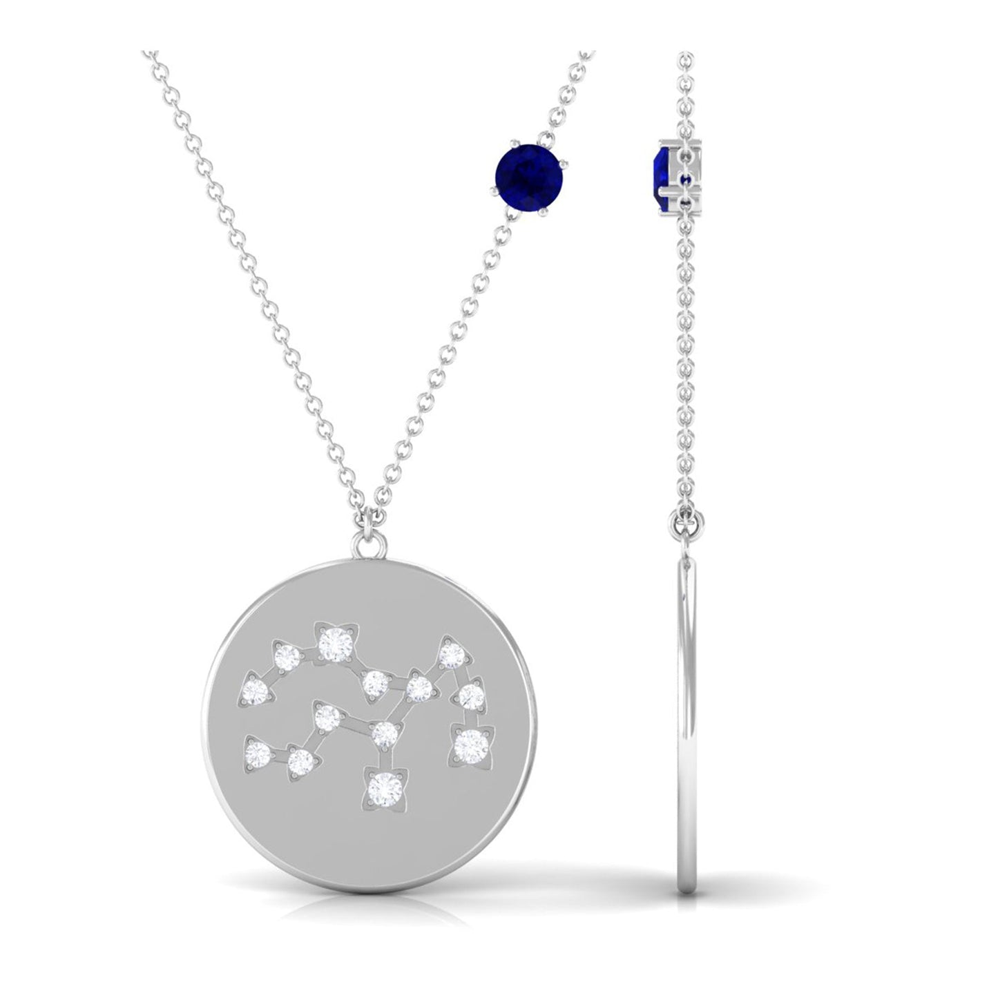 Real Blue Sapphire Diamond Virgo Zodiac Necklace for Women