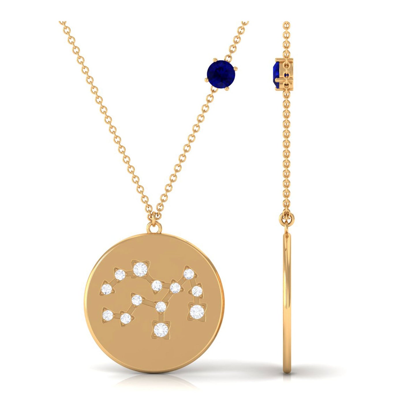 Real Blue Sapphire Diamond Virgo Zodiac Necklace for Women