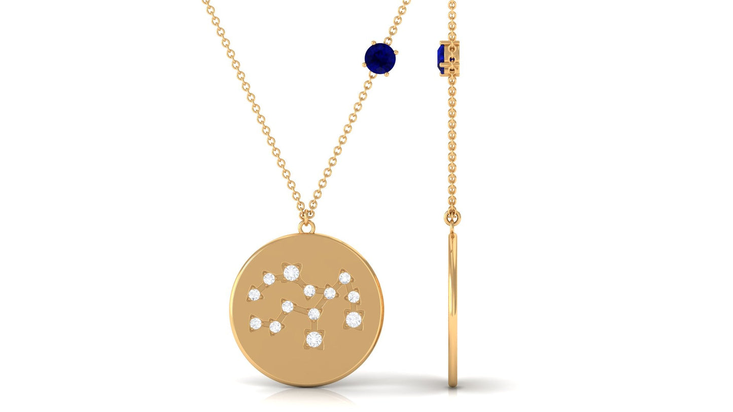 Real Blue Sapphire Diamond Virgo Zodiac Necklace for Women