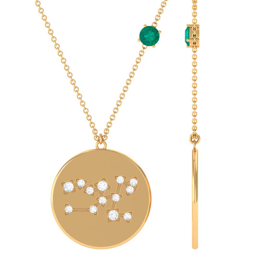 Natural Emerald Taurus Zodiac Constellation Necklace with Diamond