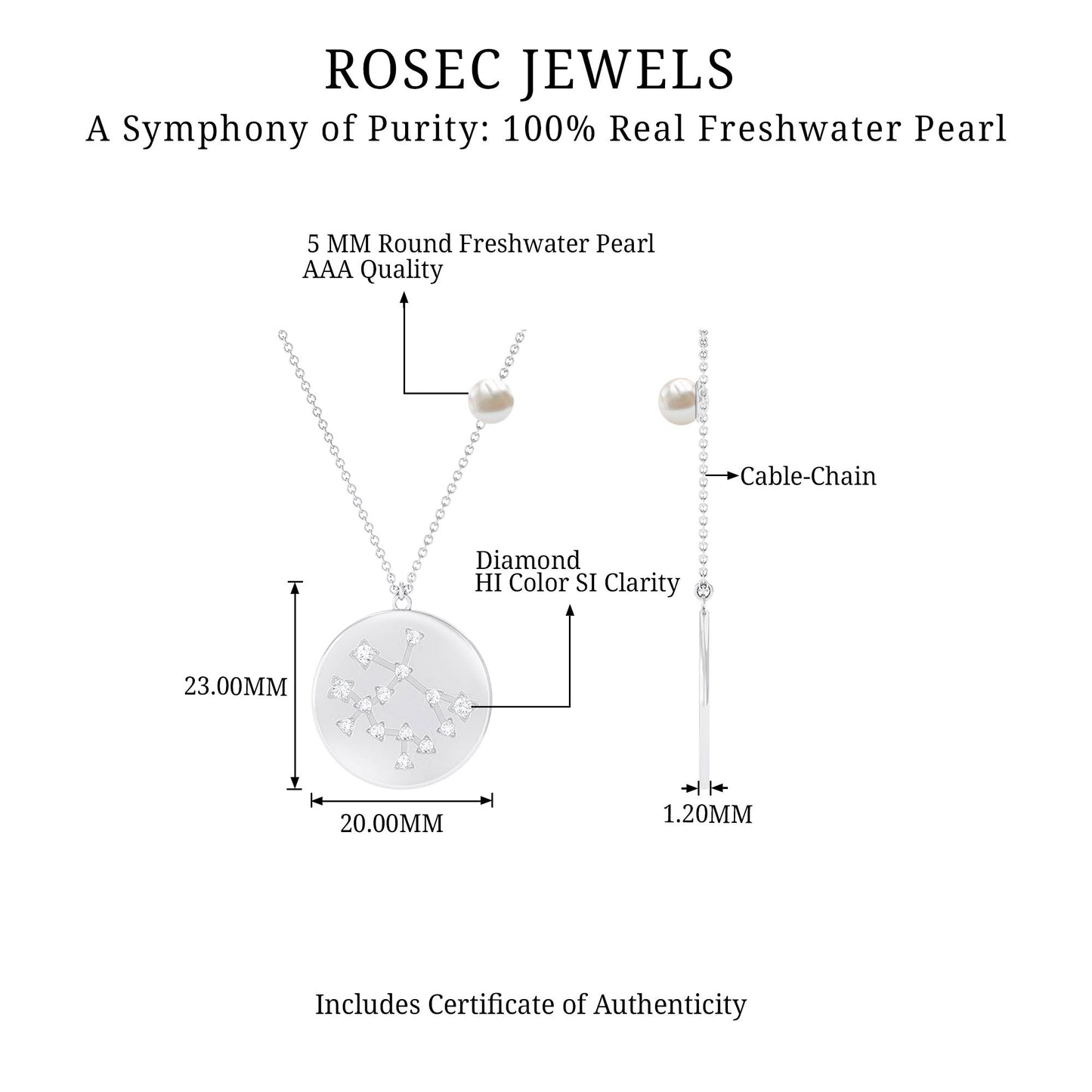 Freshwater Pearl and Diamond Zodiac Gemini Necklace