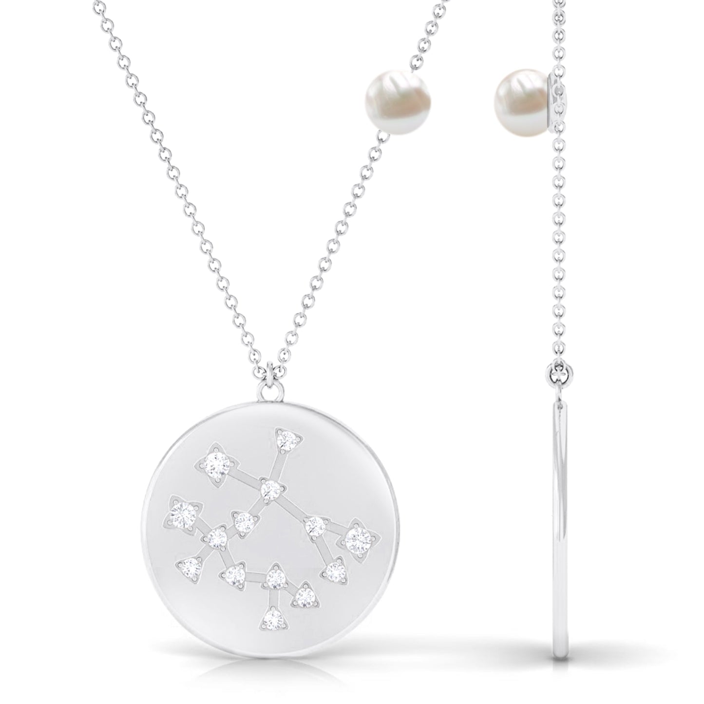 Freshwater Pearl and Diamond Zodiac Gemini Necklace