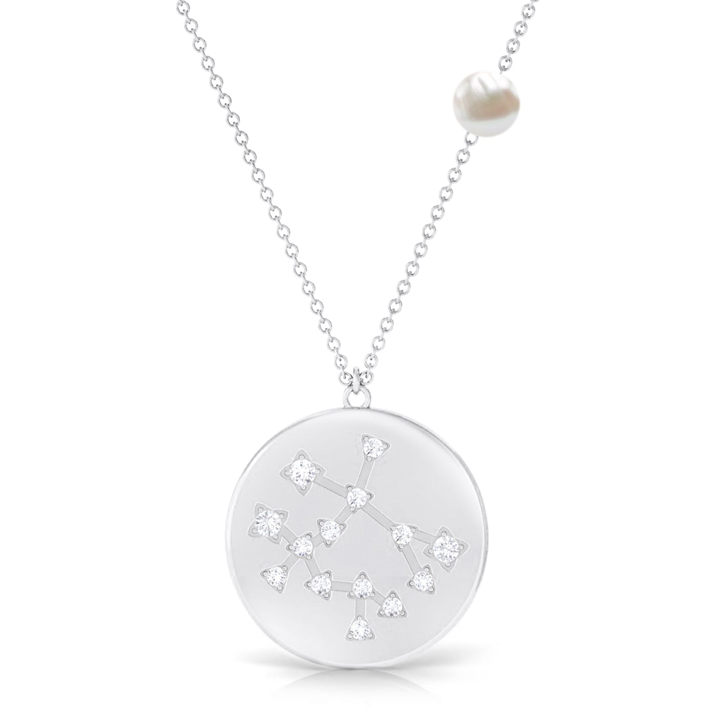 Freshwater Pearl and Diamond Zodiac Gemini Necklace