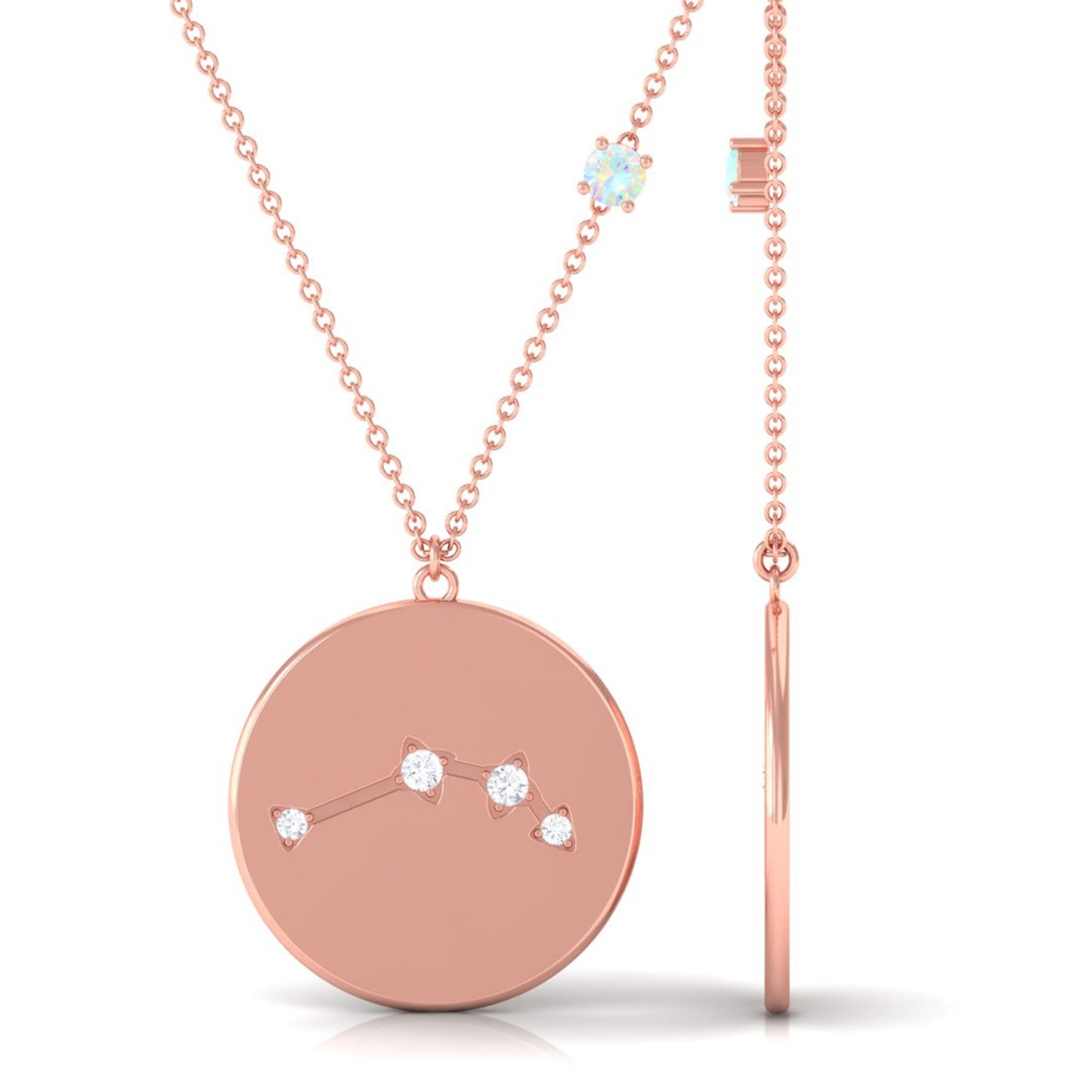 Natural Ethiopian Opal Diamond Zodiac Libra Constellation Necklace