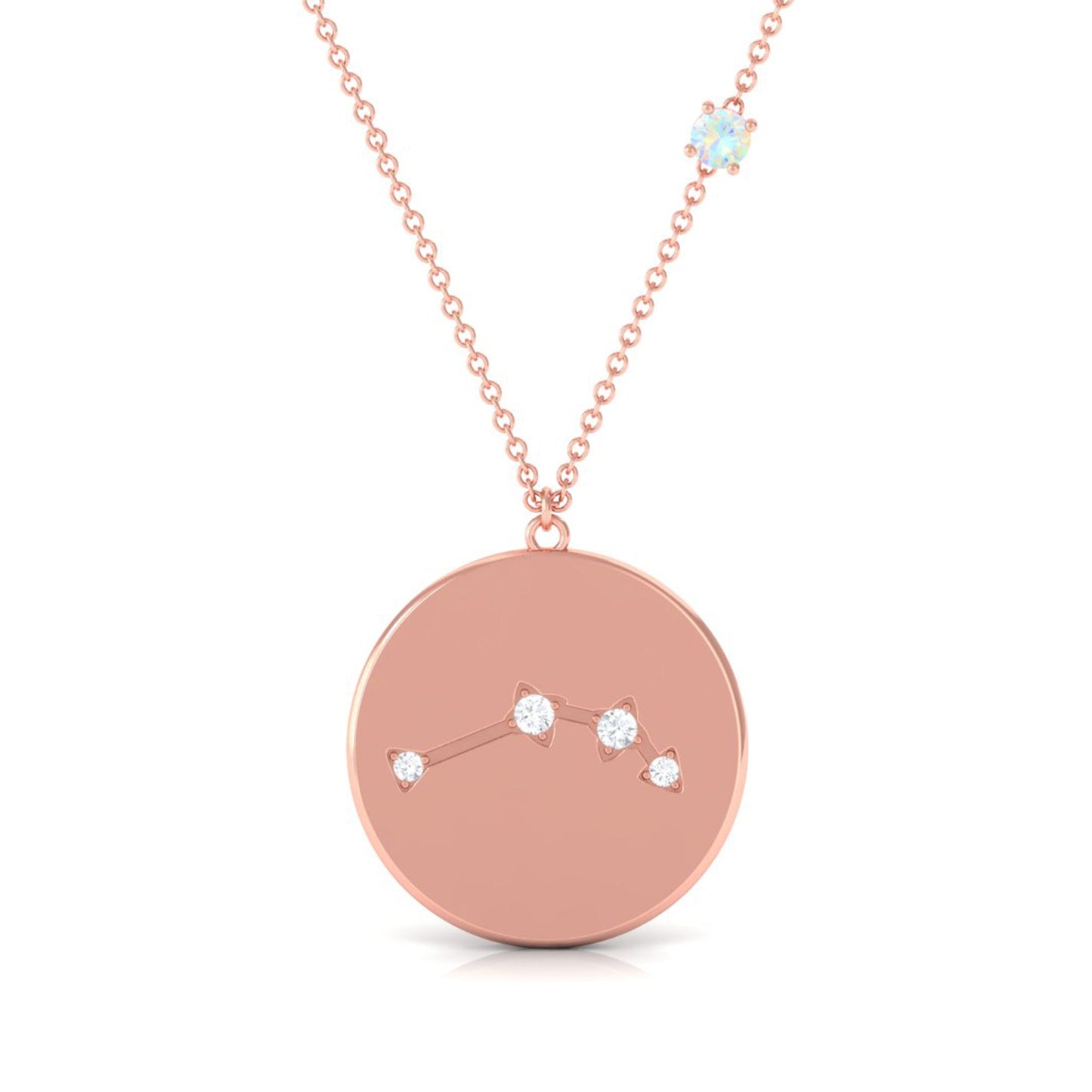 Natural Ethiopian Opal Diamond Zodiac Libra Constellation Necklace