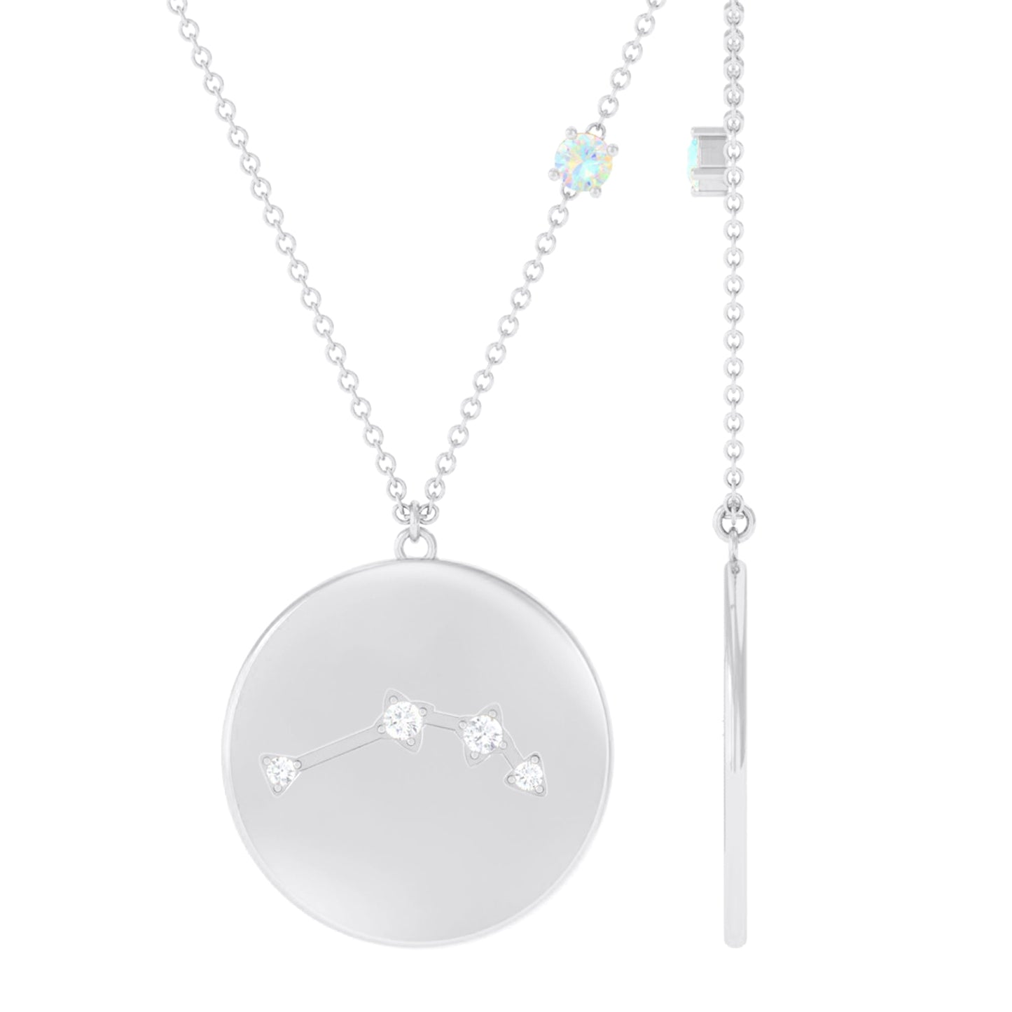 Natural Ethiopian Opal Diamond Zodiac Libra Constellation Necklace