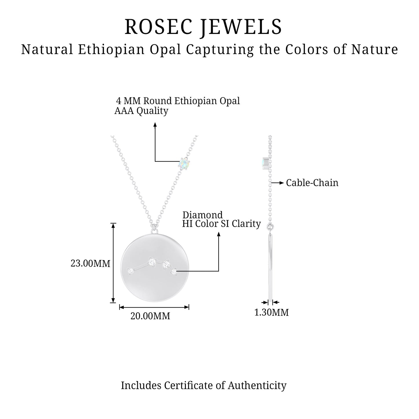 Natural Ethiopian Opal Diamond Zodiac Libra Constellation Necklace