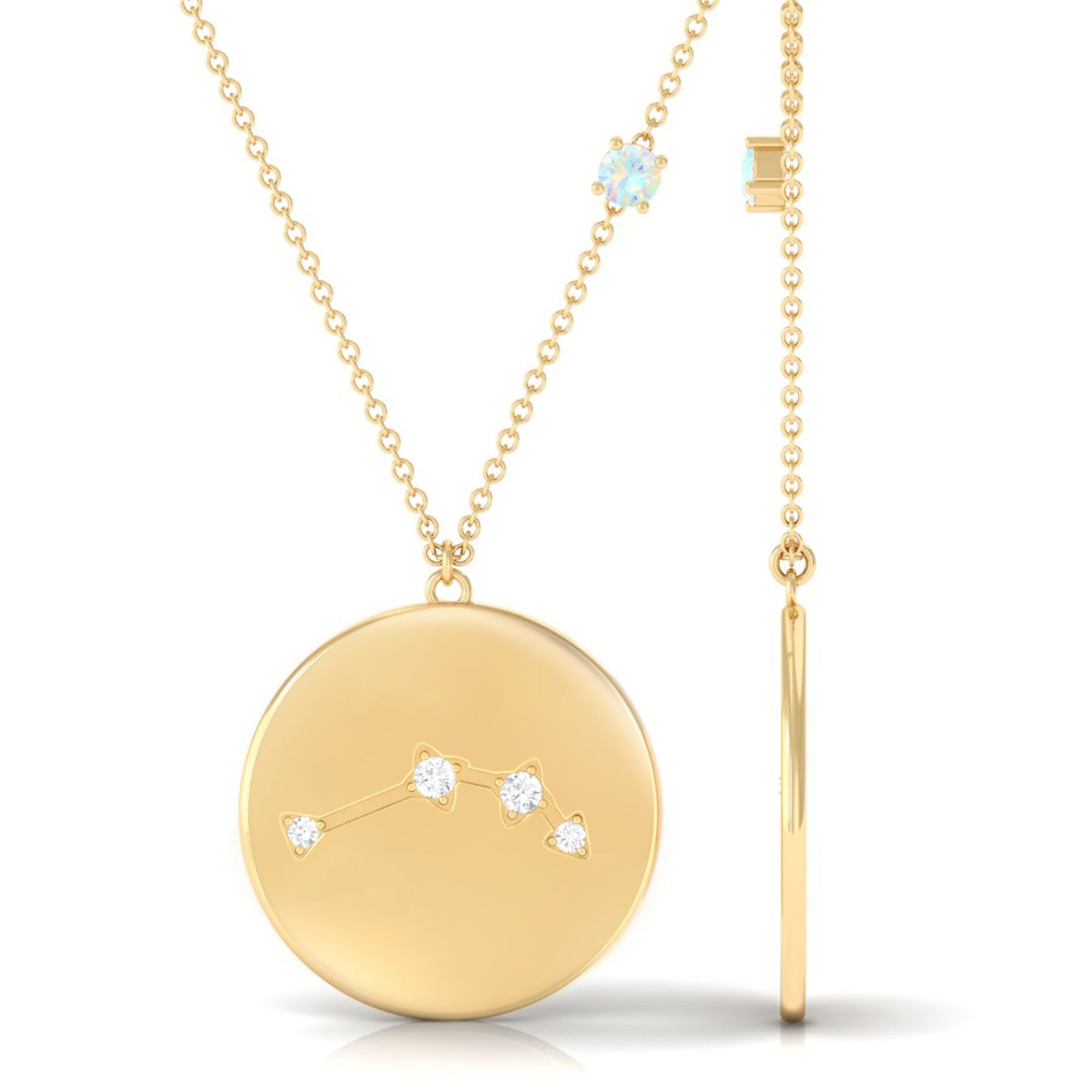 Natural Ethiopian Opal Diamond Zodiac Libra Constellation Necklace