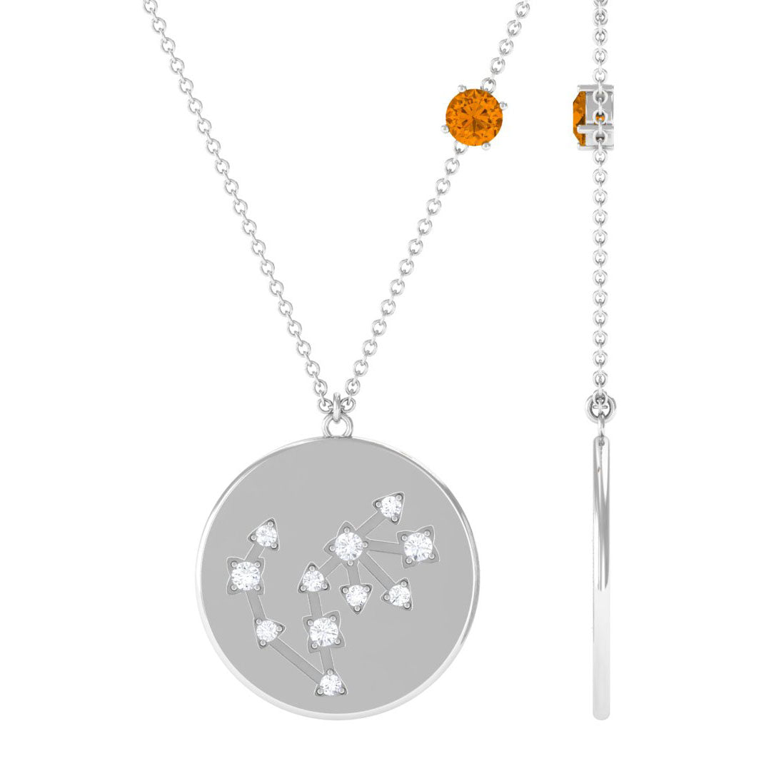 Certified Real Citrine Scorpio Zodiac Constellation Necklace with Moissanite